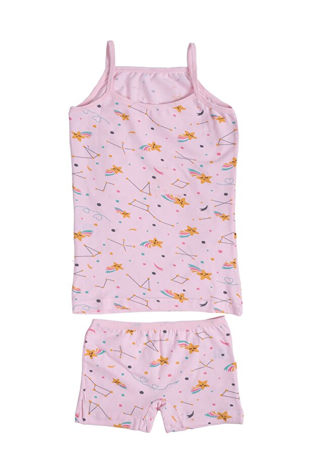 Girl's Rope Strap Patterned Undershirt Boxer Set Cotton Soft