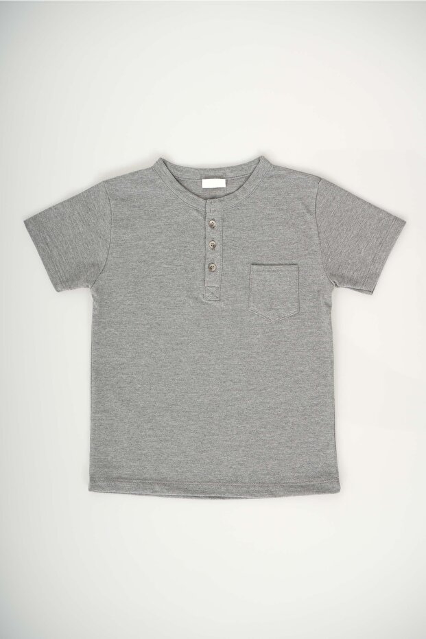 Boy's Solid Color Button Detailed Pocket Model T-Shirt