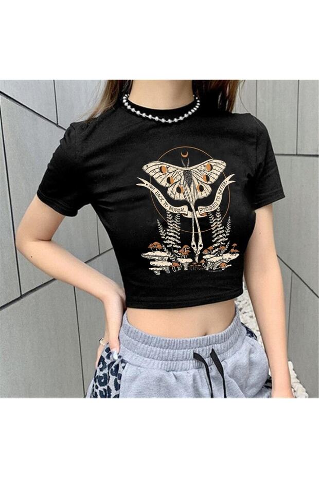Butterfly Printed Crop Top T-Shirt