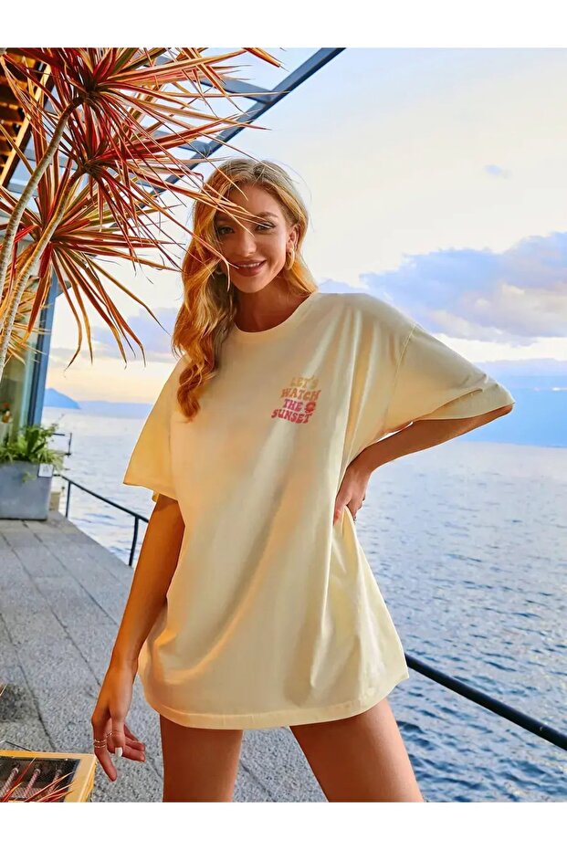 Sunset printed μπεζ μπλουζάκι - 2