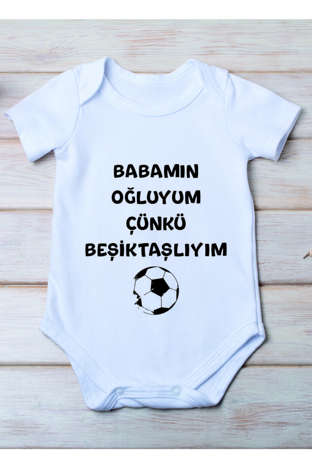 I'm My Father's Son, Because I'm Beşiktaşlı Printed Cotton Baby Bodysuit