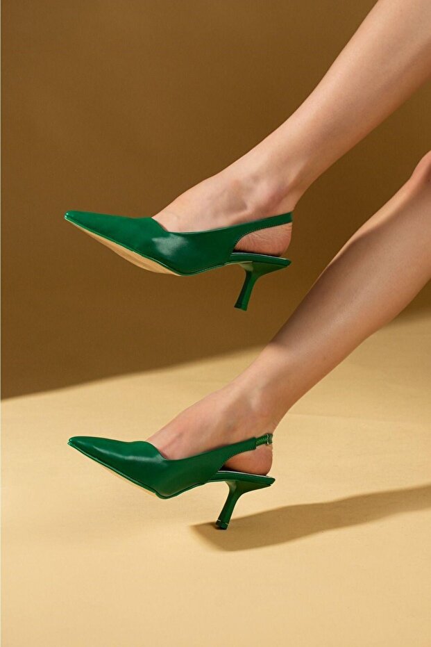Daily Women's Pointed Toe Flat Patternless Open Back Heeled Model Evening Dress Shoes 101a