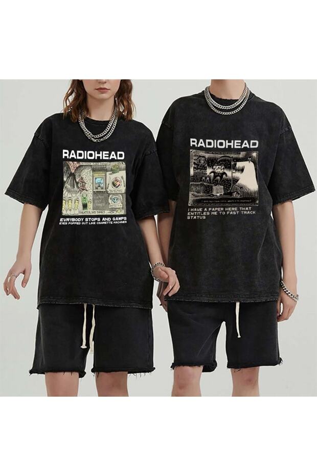 Washed Radiohead Poster Printed Unisex Oversize Vintage T-Shirt