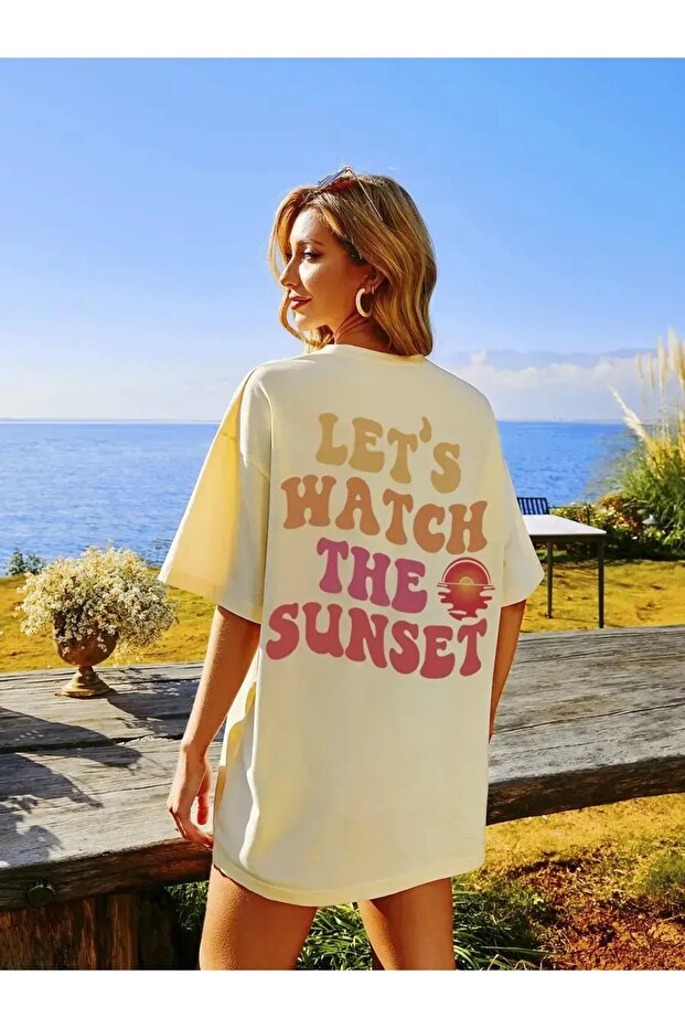 Sunset printed μπεζ μπλουζάκι - 1