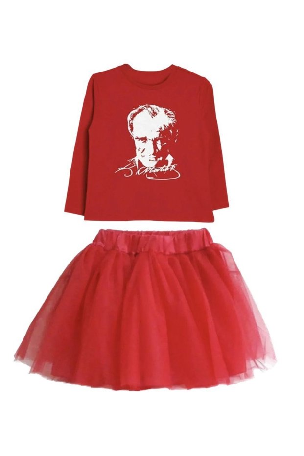 Girl's 23 April 29 October Show Birthday Dress Patterned Long Sleeve T-shirt Tutu Skirt Set