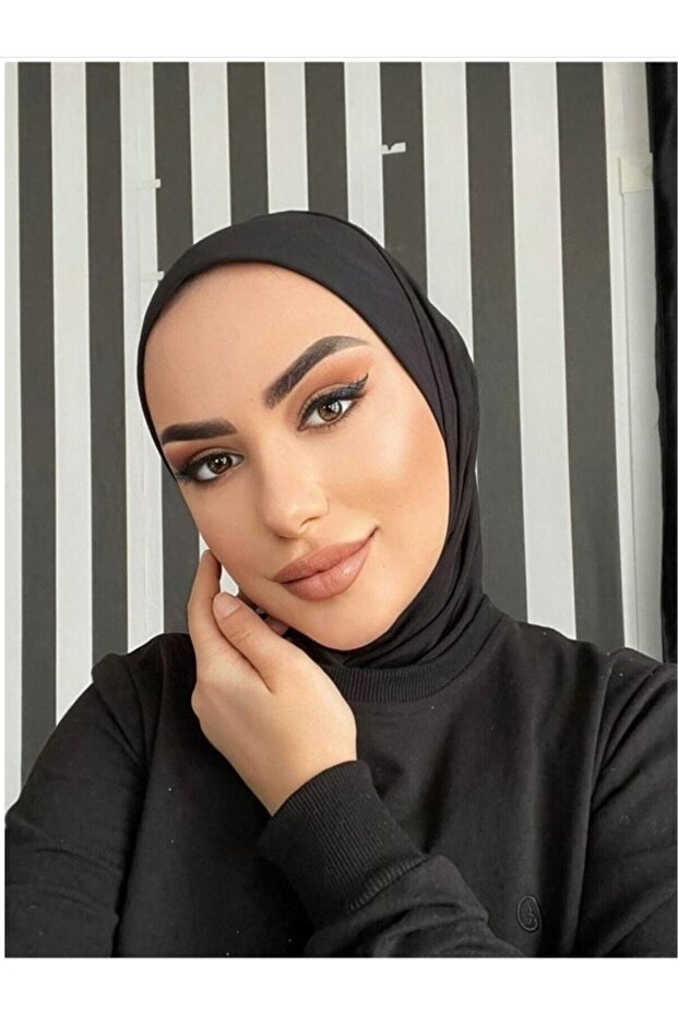 Hijabchi Women's Hijab Black Snap Neck Collar Hijap Bonnet Model Scarf Shawl Black