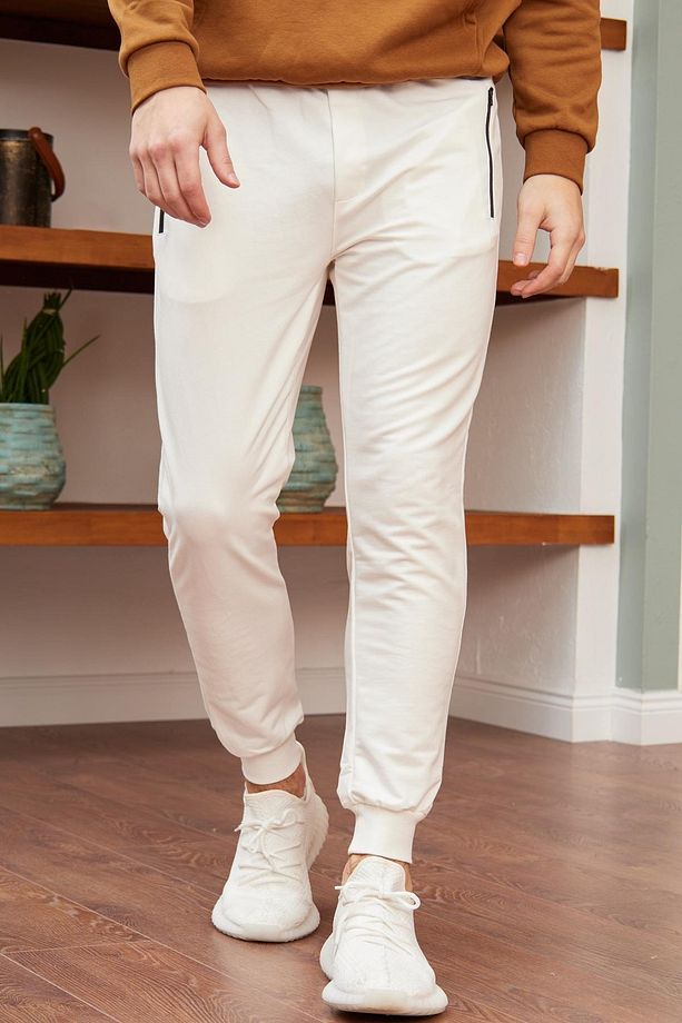 Erkek Basic Fit Kalıp Eşofman Altı Ekru - 1