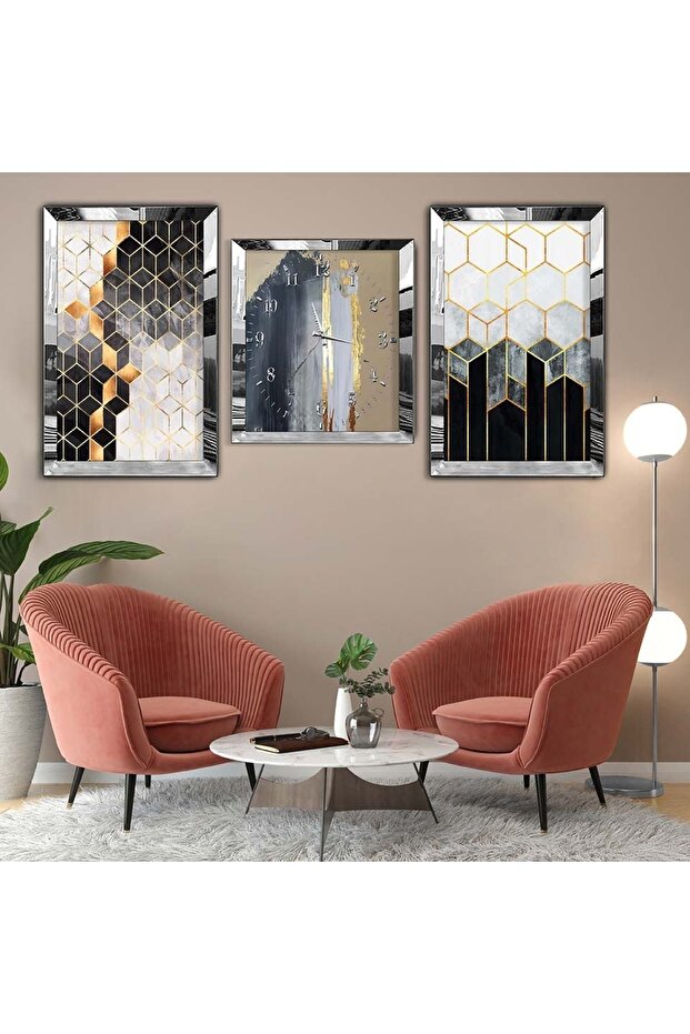 Silver Plexi Edge Triple Mdf Table Set Clock Set