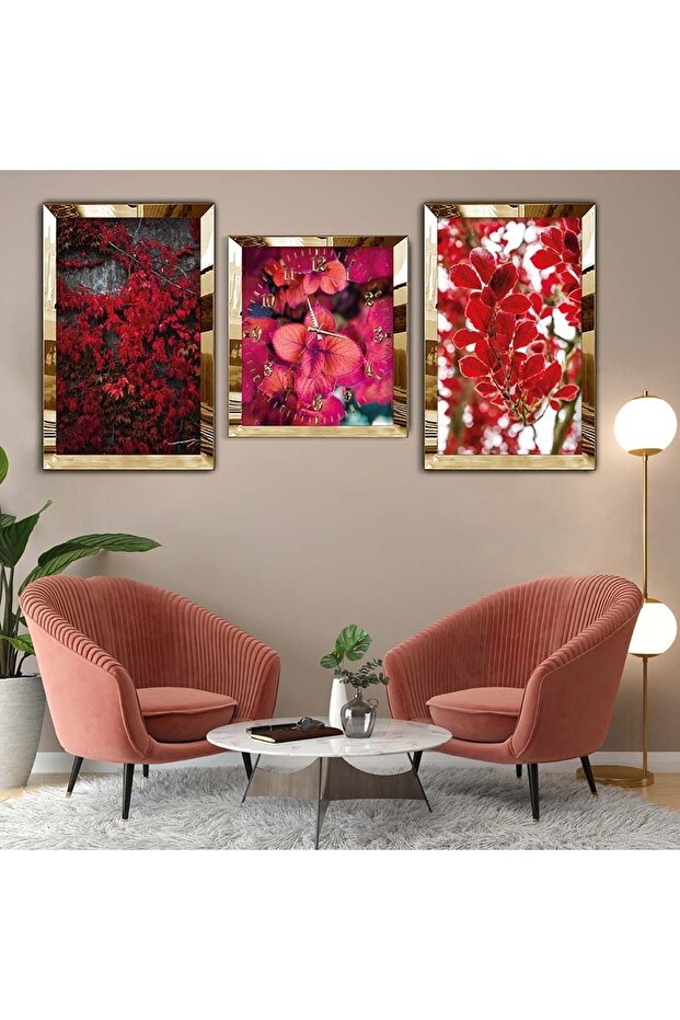 Gold Plexi Edge Triple Mdf Table Set Clock Set