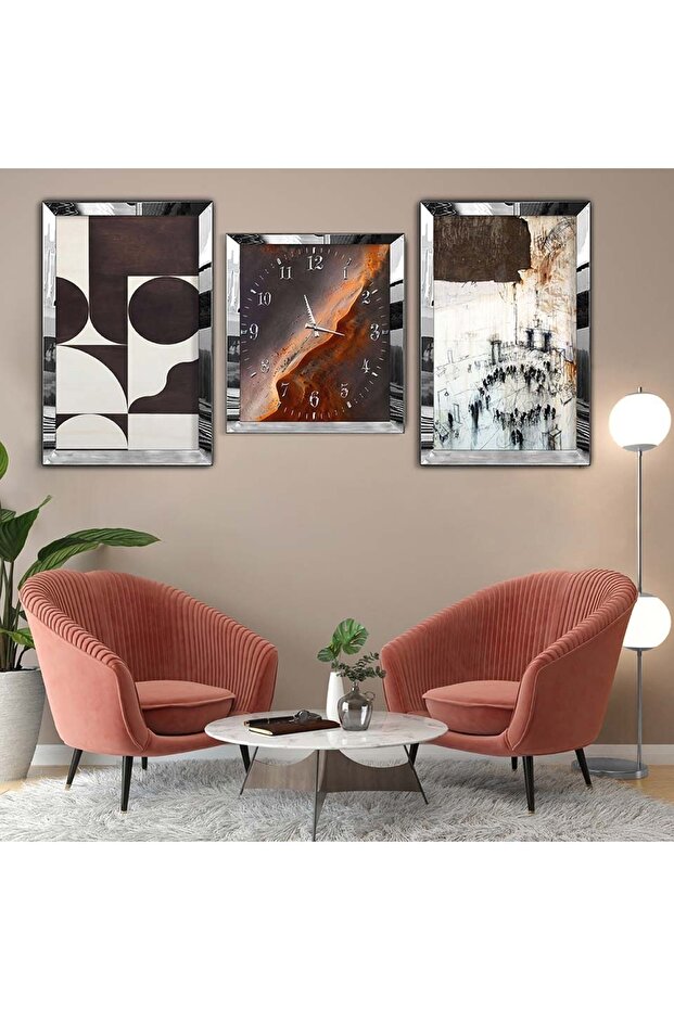 Silver Plexi Edge Triple Mdf Table Set Clock Set