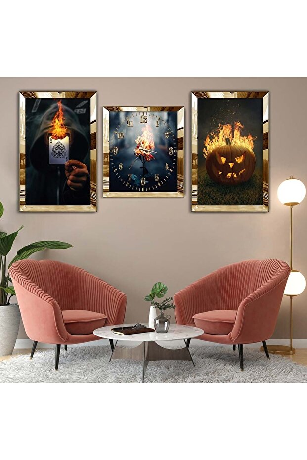 Gold Plexi Edge Triple Mdf Table Set Clock Set