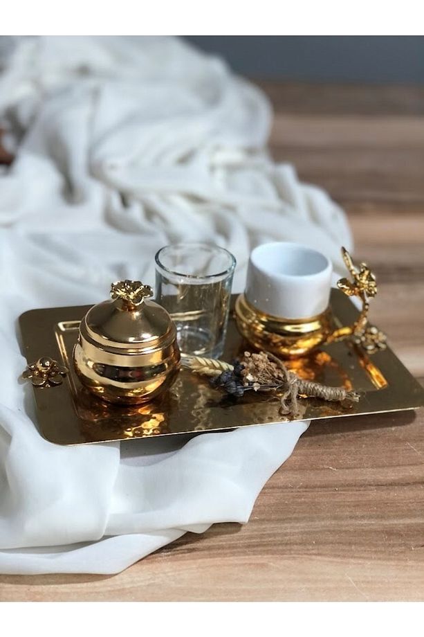 Damat Kahvesi Fincanı Tepsisi, Söz Nişan Tepsisi Olanlara Tek Tuzlu Kahve Fincanı Lokumluk Ve Kadehi - 1