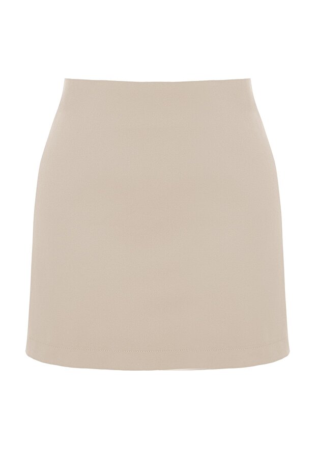 Bézs Basic magas derekú, A-vonalú mini hosszúságú szövött szoknya TWOSS22ET0136 - 12