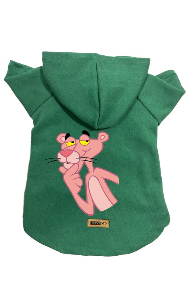 Hooded Fleece Sweatshirt Dog and Cat Outfit & Dress - Green Pink Panther - Size S