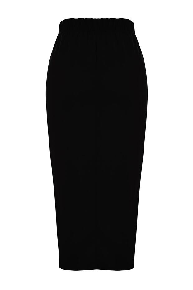 Czarna, inteligentna krepa, zapinana na guziki, szczegółowa, ołówkowa spódnica midi z wysokim stanem, z dzianiny ze stretchem TWOSS23ET00320 - 8