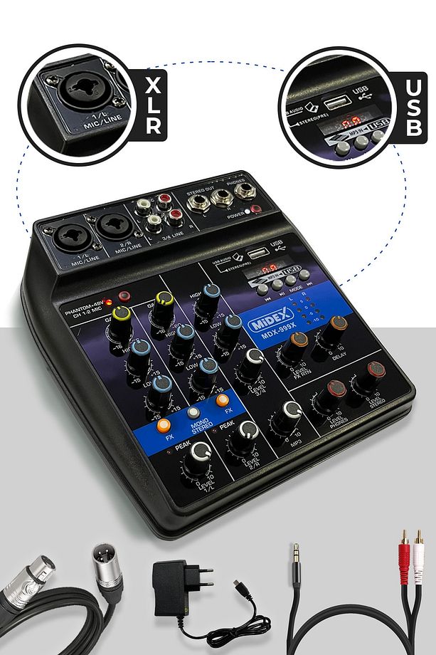 CX1 Mixer Set Condenser Mikrofon Ses Kartlı Mikser + Stand + Filtre - 3