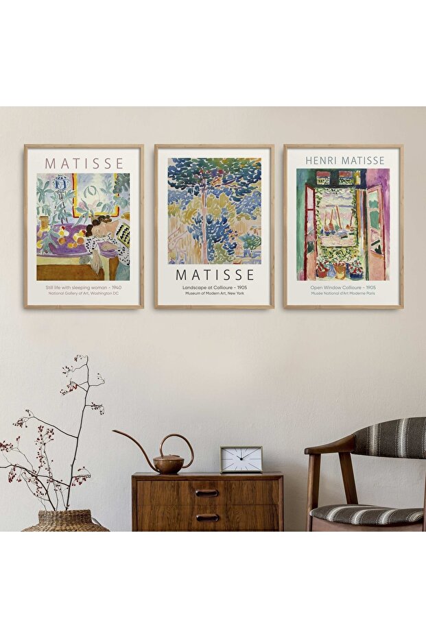 Henri Matisse 3-Piece Painting Set with Natural Wood Frame Hpn102