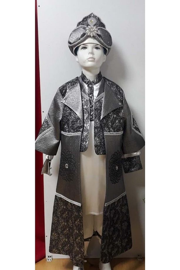 Sünnet Kıyafeti Bcg Nil Devrik Yaka Kaftan Takım 4/12 Yaş - Gri - 4-5 Yaş - 1