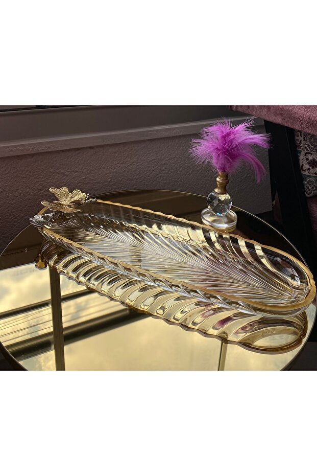 Butterfly Patterned Glass Presentation Holder - Footless