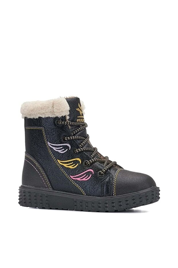 Starkidss Fur Inside Non-Slip Sole Orthopedic Girl's Boots - Black
