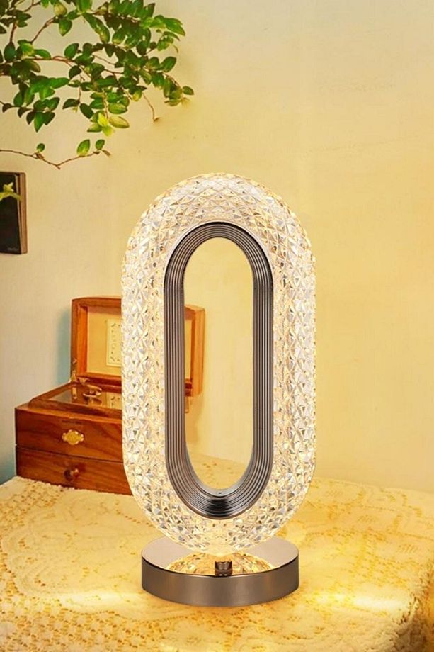 ® Oval Model Usb Şarjlı Dokunmatik 3 Farklı Işık Modlu Masa Üstü Kristal Akrilik Lamba Led - 3