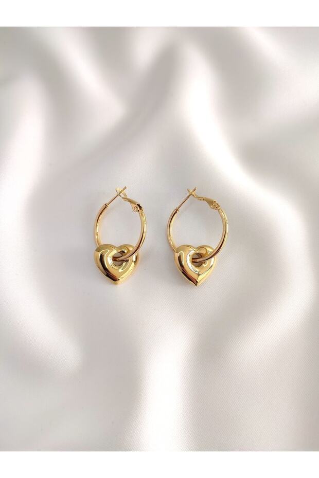 Stainless Steel Women's Gold Heart Hoop Earrings