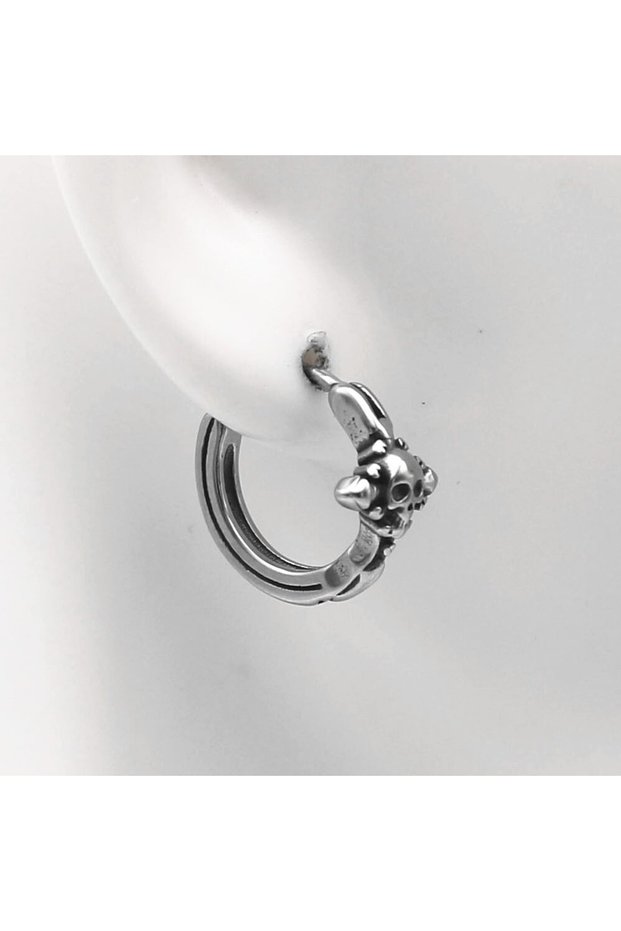 Skull Design Gothic Design Ring Snap 316l Steel Men's Earrings