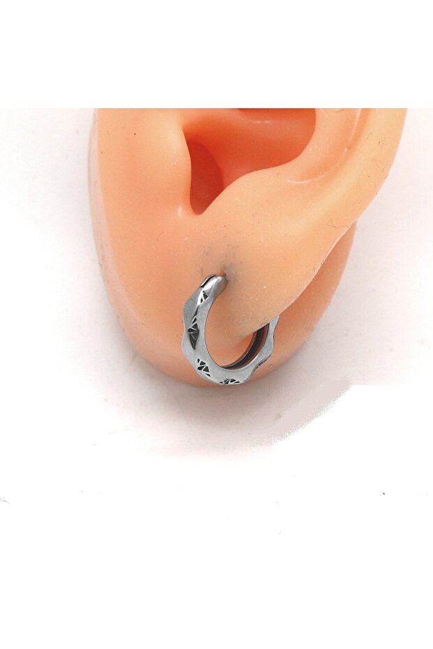 Tribal Striped Fine Processing Ring Snap-on 316l Steel Men's Earrings