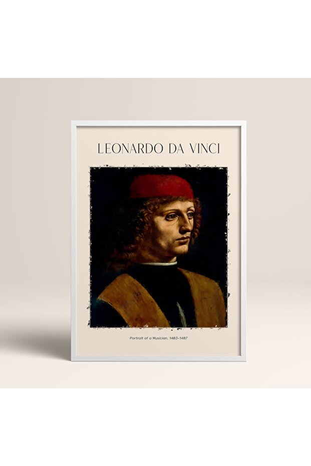 لوحة بإطار خشبي أبيض ملصق فني حديث لديكور الحائط (DAVINCI04-WHITE-30X40)