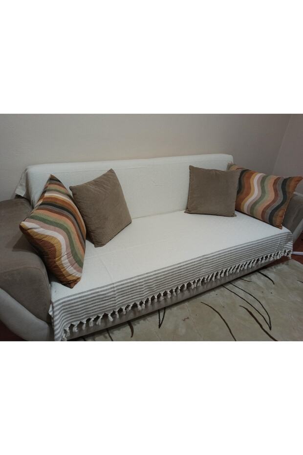 Organic Non-Removable Buldan Diaper Cotton Sofa Cover Sofa Bed Cover 170X220 Cm. Cream Coffee