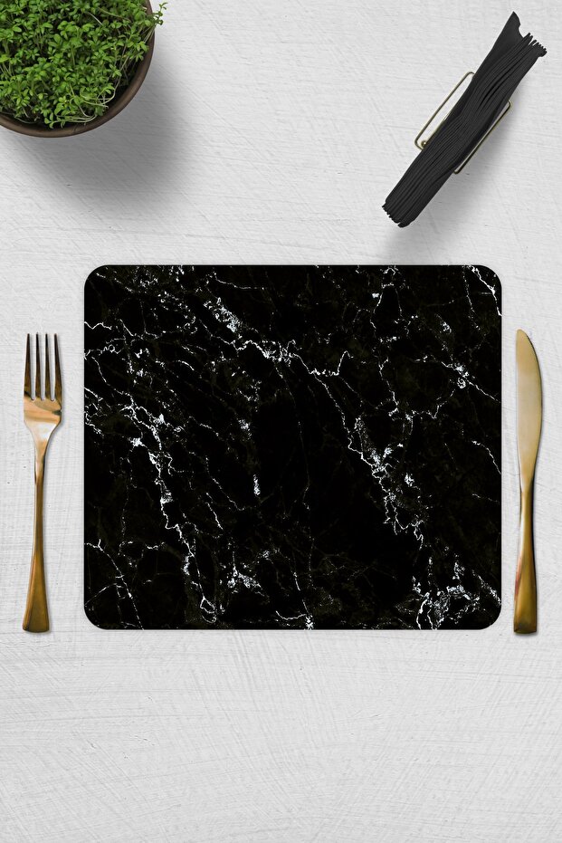 Set of 2| Glass Plate - Breakfast Plate - Cake Plate| Black Marble Look| 29cm X 34cm