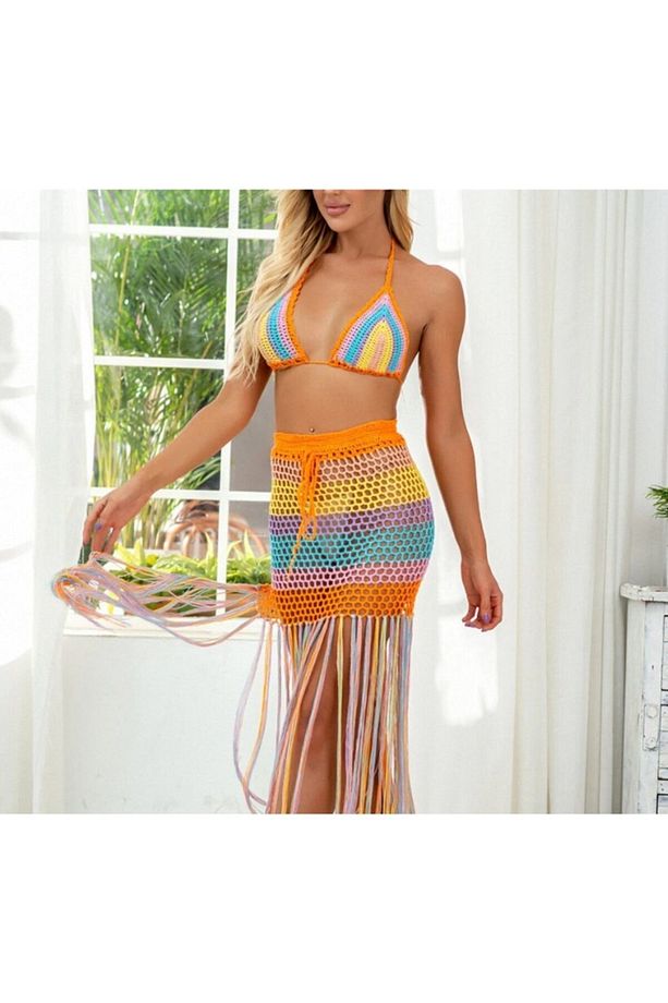 Gökkuşağı Tığ Örgü Bikini Üstü - 4