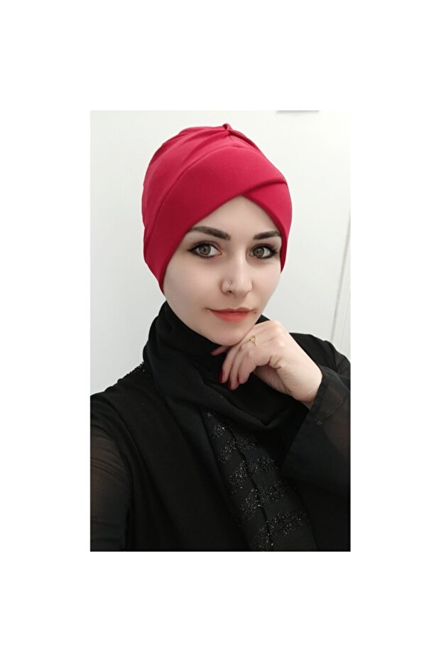 Women's Hijab Cross Bonnet Red