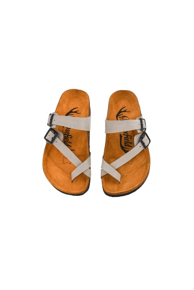Children's Gray Genuine Leather Slippers