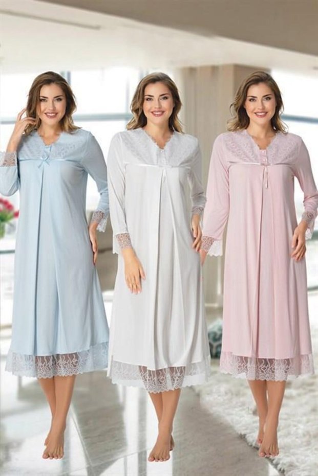 Effort Pink Skirts Lace Long Sleeve Maternity Nightie