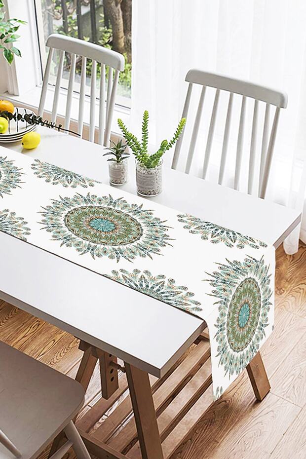 Modern Damask Patterned Digital Printed Decorative Suede Runner - 2