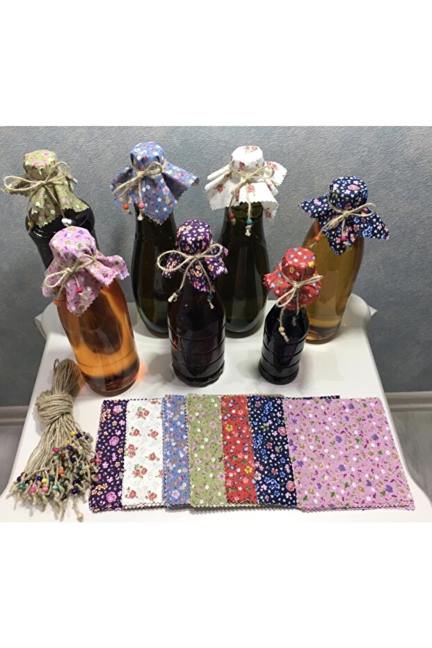 50 Pieces Mixed Color Crispy Floral Bottle Cap Fabric (Cover) and Beaded Binding Rope