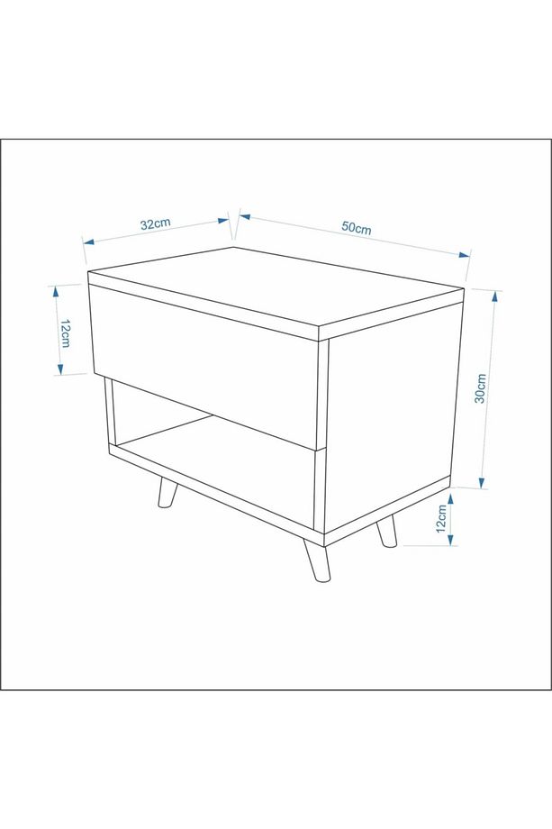 Nightstand Çekmeceli Bölmeli Komodin Ayaklı Beyaz - 3