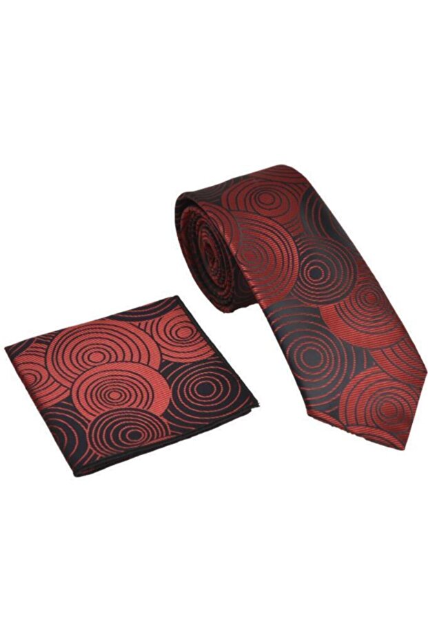 Red Geometric Pattern Handkerchief Tie - 3