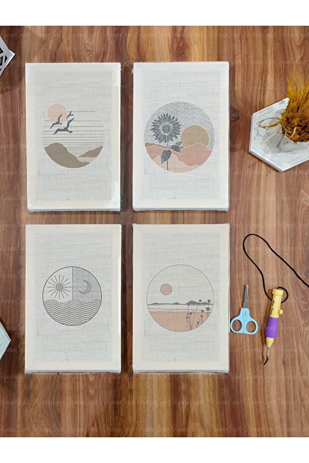 30x20cm Set of 4 Printed Paintings for Embroidery Punch