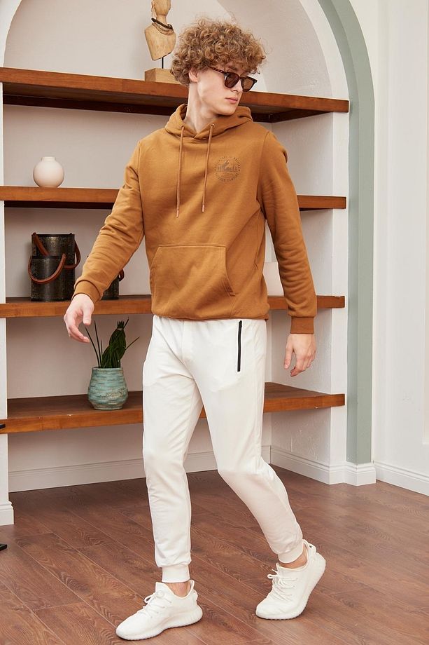 Erkek Basic Fit Kalıp Eşofman Altı Ekru - 4