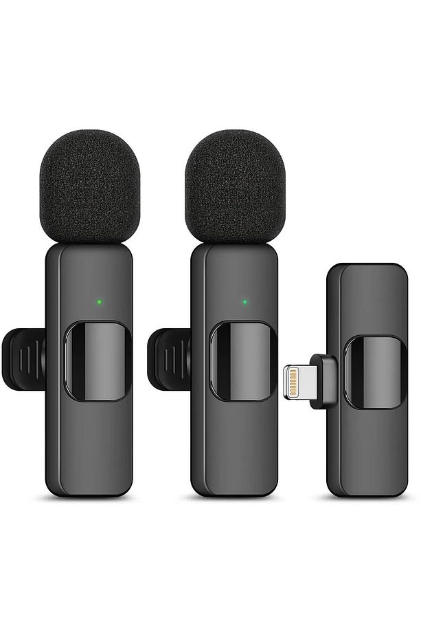 Iphone Uyumlu Ikili Kablosuz Yaka Mikrofonu, Wireless Ios Lighting Uyumlu Canlı Yayın Yaka Mikrofonu - 1