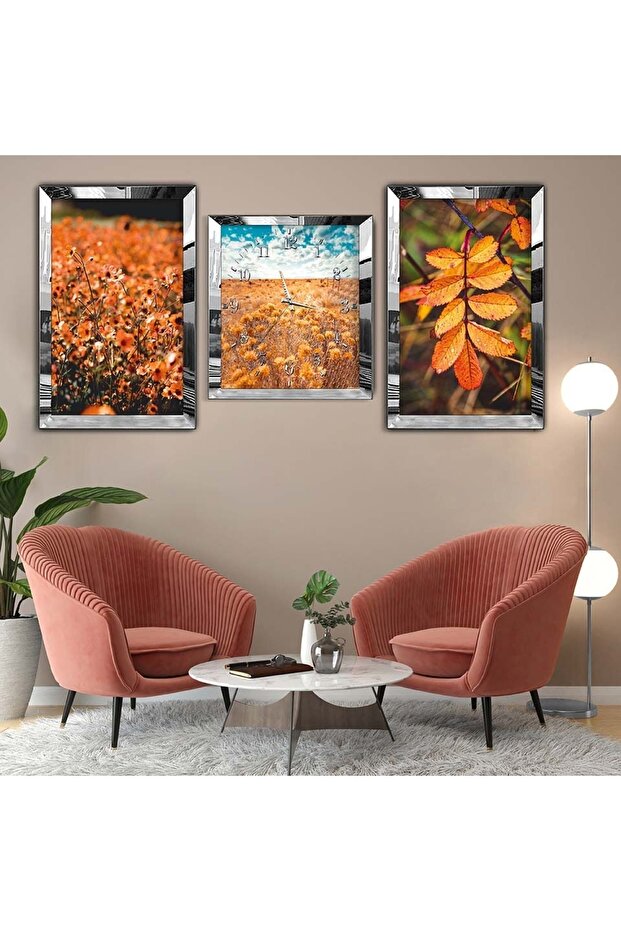 Silver Plexi Edge Triple Mdf Table Set Clock Set