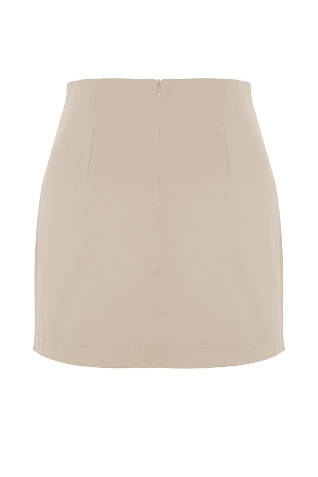 Bézs Basic magas derekú, A-vonalú mini hosszúságú szövött szoknya TWOSS22ET0136 - 13