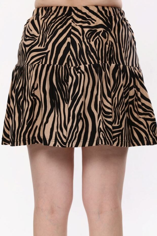 Süet Kadife Zebra Desenli Şort Etek - 7