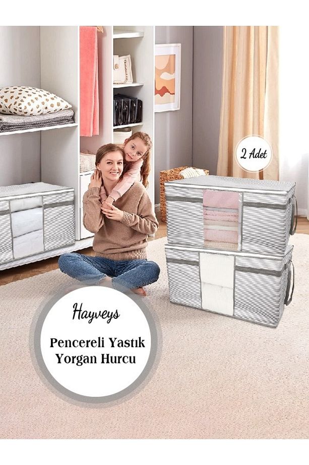 2 Adet Pencereli Yastık Yorgan Hurcu 75x40x40 - 1
