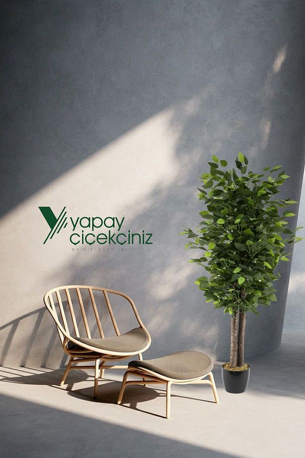Siyah Saksıda Yoğun Yapraklı 100 Cm Yapay Benjamin Ağacı - 3