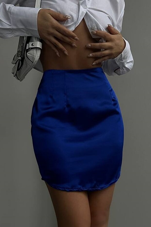 Women's Satin Blue Mini Skirt 9569