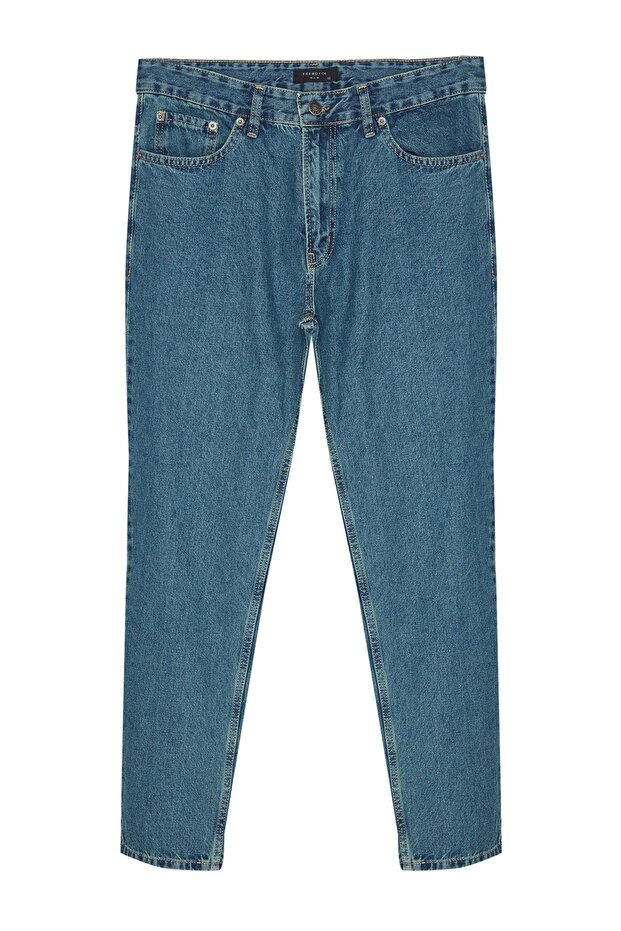 Lacivert Yeşil Eskitme Görünümlü %100 Pamuk Relax Fit Boyfriend Jeans Kot Pantolon TMNAW23JE00043 - 8