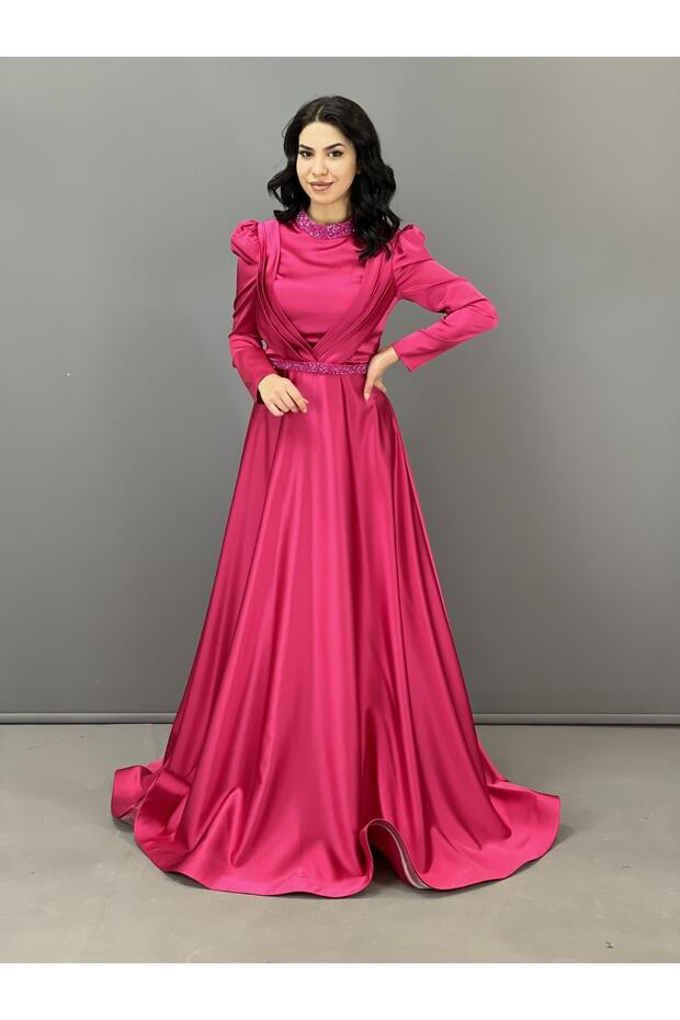 Satin Hijab Evening Dress